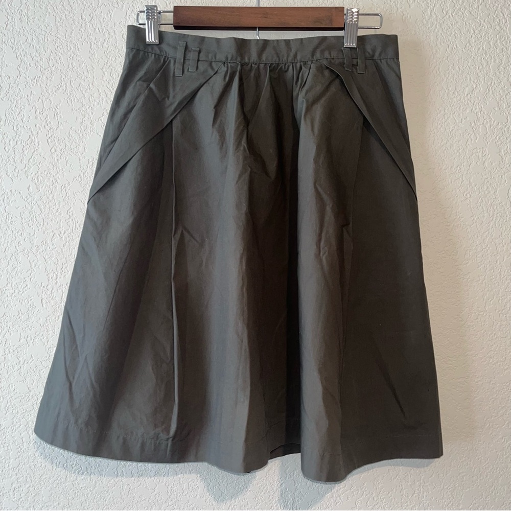 Odille By Anthropologie Olive Green A-Line Cotton Skirt With Pockets SZ 10 - Picture 4 of 7
